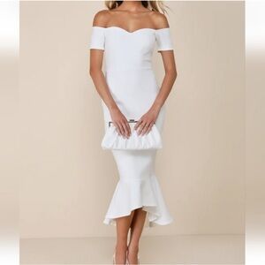 Small Lulu’s Off Shoulder Midi Dress Ivory/White